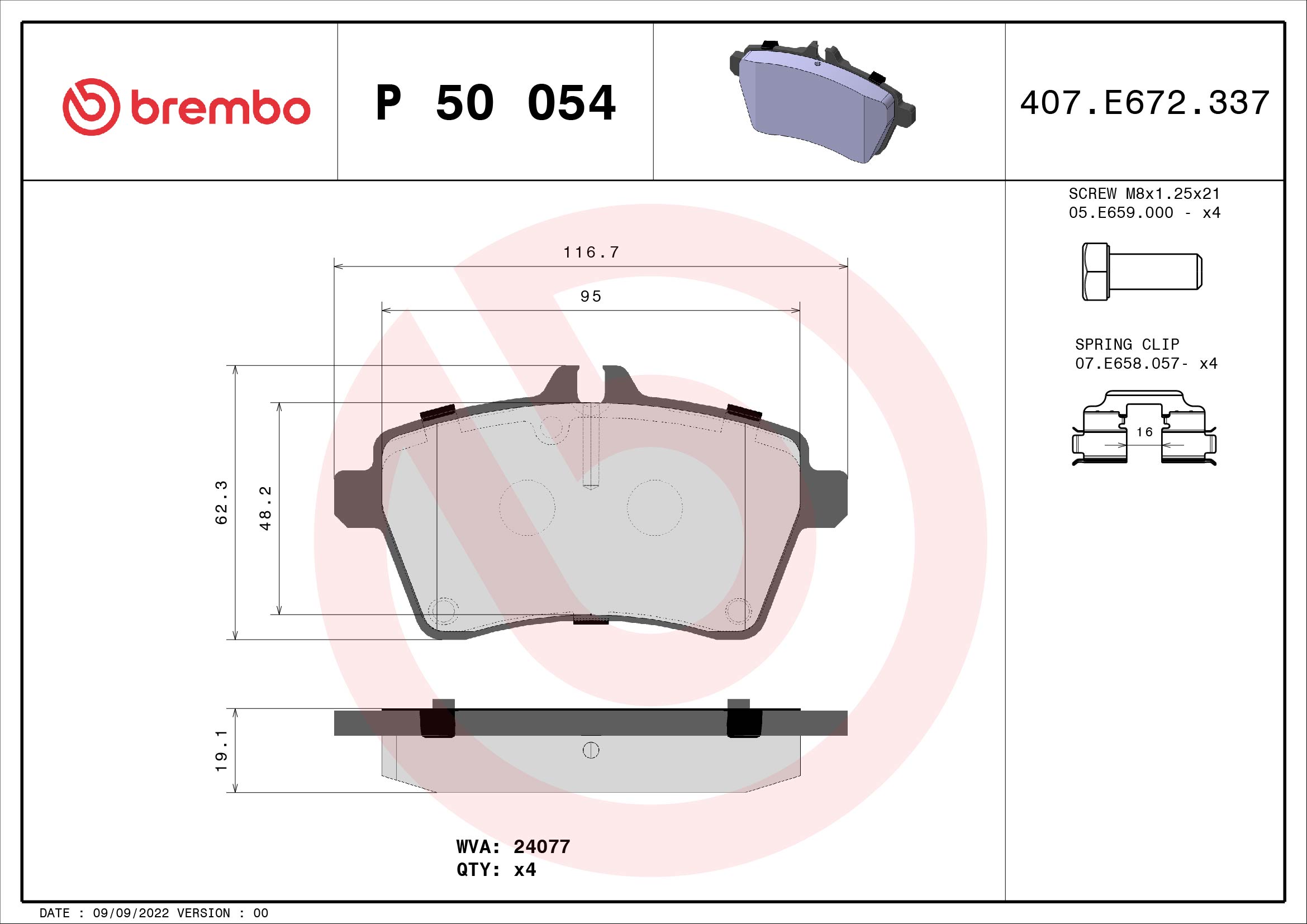 A.B.S. P 50 054 BREMBO Bremsbelagsatz, Scheibenbremse
